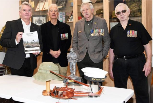 Author and historian Anthony McAleer, Lilydale RSL president Bill Dobson, Ken Mackenzie, OAM and Mike Pearce. (Stewart Chambers: 569991)