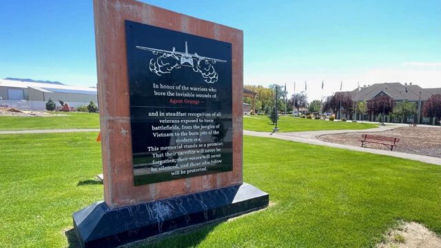 The memorial at Sunset Veterans Memorial Park to victims of Agent Orange during the Vietnam War is partially complete and should be done in a matter of weeks. It's pictured Sunday, Aug. 23, 2026. (Tim Vandenack, KSL.com)