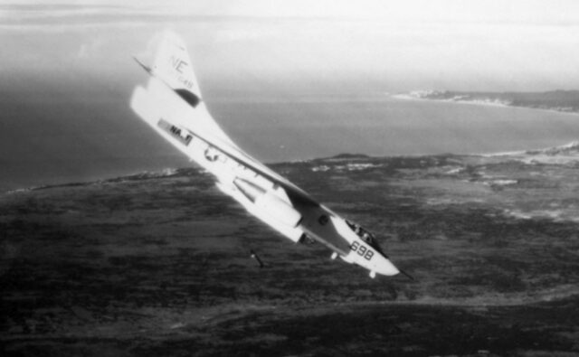 An Douglas A-3 Skywarrior delivering bombs.